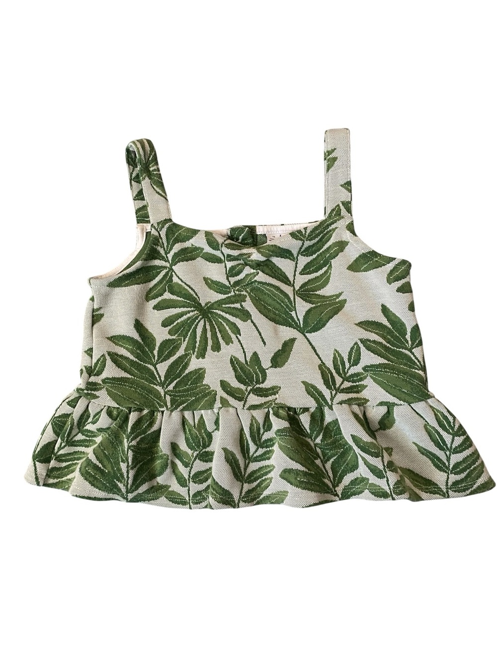Janie and Jack Cream Tank Top with Green Leaf Print
